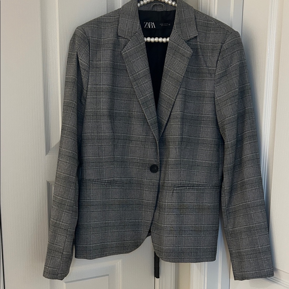 Zara Charcoal Checkered Blazer